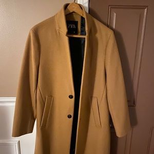 Zara Mens Slim Camel Wool Coat Size L